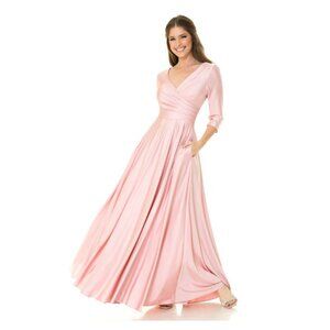 Clearance Blush 3/4 Sleeve Mother Of The Bride Dress Flair A-Line Gown 5243